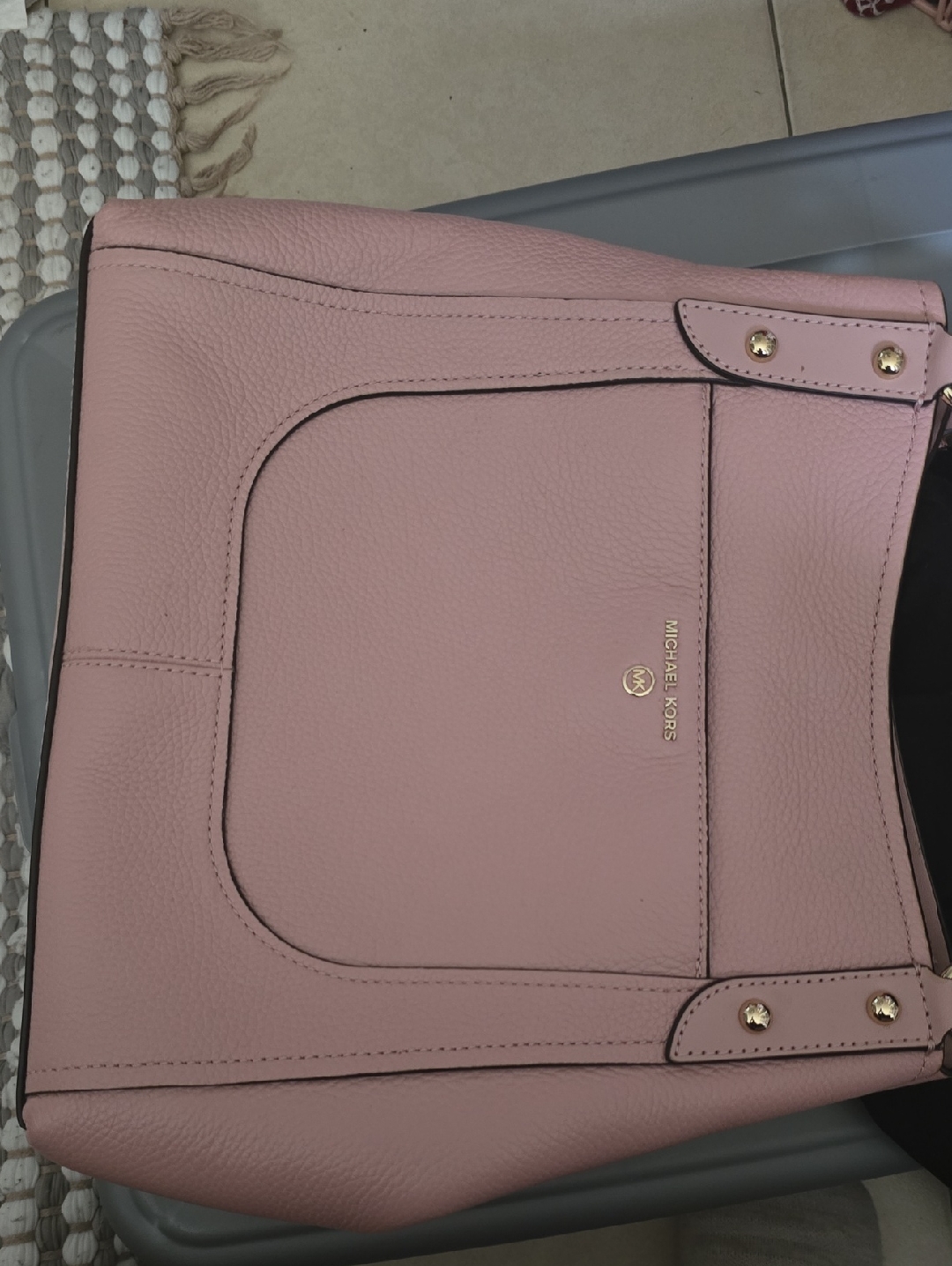 Michael Kors Blush Pink Pebbled Leather Shoulder Bag With Gold Accents